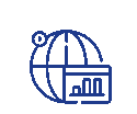 Line icon of a globe with a bar chart